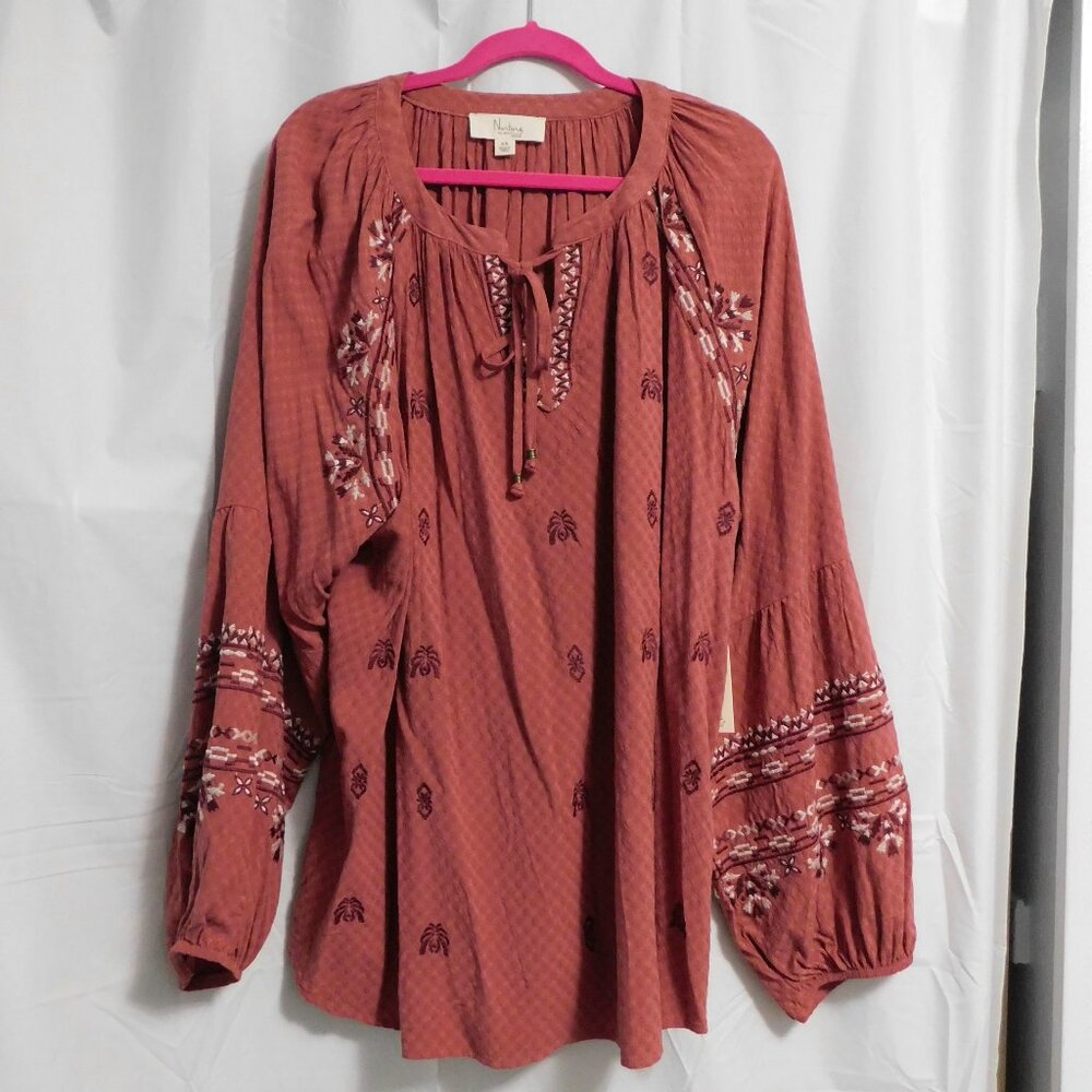 Nuture by Westbound Mauve Embroidered Boho 3X Pop Over Top NWT
